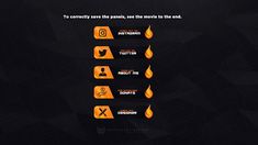 an orange and black background with different types of icons in the bottom right hand corner