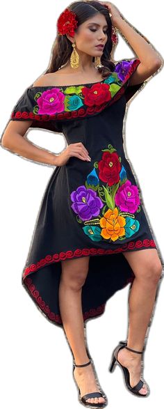 Asymmetrical Hem Dress For Festival, Bohemian Party Dress With Handkerchief Hem, Dress Latina, Mexican Party Dress, Latina Style, Traditional Mexican Dress, Dress Traditional, Mexican Dress, Latina Fashion