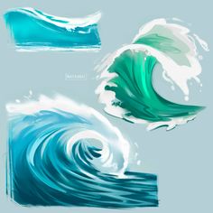 three different types of blue and green waves