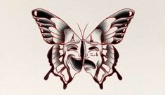 a drawing of a butterfly with two faces on it's wings