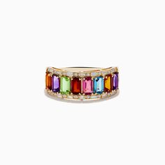 Mosaic 14K Yellow Gold Multi Gemstone and Diamond Ring Luxury Multicolor Multi-stone Diamond Ring, 14k Gold Multi-stone Baguette Cut Ring, Yellow Gold Multi-stone Baguette Cut Rings, Multicolor Baguette Cut Fine Jewelry Rings, Multicolor 14k Gold Fine Jewelry Rings, Fine Jewelry Yellow Gold Rings With Stones, Multicolor Emerald Cut Fine Jewelry Rings, Multicolor Multi-stone Baguette Cut Rings, 14k Gold Multi-stone Emerald Cut Diamond Ring