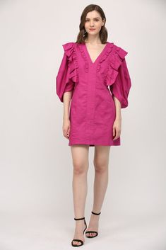 Ignite your inner fashionista with our Linen Blend Ruffle Detail V-Neck Dress. Crafted from premium linen blend fabric, this dress boasts charming ruffles and a figure-flattering V-neck style. S:54%COTTON 46%LINEN / L:100%COTTON Scarf Coverup, Rebecca Black, Ruffle Linen, Blazer With Jeans, Fall Collections, Headband Hairstyles, Linen Dress, V Neck Dress, Black Design