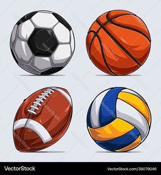 four different types of sports balls