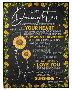 a blanket with sunflowers and the words to my daughter