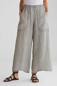 Vacation Pant: Cynthia Ashby: Linen Pant | Artful Home. Incredible comfort, unrestricted movement. Casual Linen Pants, Linen Pant, Cotton Linen Pants, Casual Wide Leg Pants, Linen Casual, Wide Leg Cropped Pants, Wide Leg Linen Pants, Cotton Bottoms