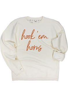 Check out the deal on Texas Longhorns Womens White Barcelony Crew Sweatshirt at Rally House White Distressed Casual Sweatshirt, Distressed White Top For Fall, Distressed White Tops For Fall, White Distressed Tops For Fall, Casual Sweatshirt For Game Day In Fall, Casual Fall Game Day Sweatshirt, White Distressed Sweatshirt For Fall, Casual Fall Sweatshirt For Game Day, Casual Crew Neck Distressed Tops