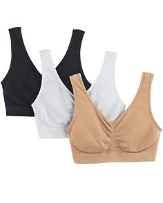 Ultimate comfort bra shapes, holds and lifts. Seamless knit throughout the fabric for a smooth fit. Ruched cups and wide ribbed underband. Tagless nylon/spandex. Packs of three. • 3-Pack Seamless Bras • Ruched cups • Wide ribbed underband • Tagless nylon/spandex • Packs of three • Machine Wash/Dry • Imported Bra Shapes, Seamless Bras, Comfort Bra, Bra Items, Seamless Bra, Women's Intimates, Spandex, Bra, Knitting