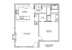 the floor plan for a two bedroom apartment with an attached kitchen and living room area