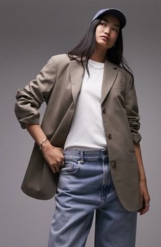 Topshop Oversize Blazer | Nordstrom Oversize Blazer, Satin Maxi Skirt, Runway Outfits, Strong Shoulders, Linen Blend Pants, Fitted Blazer, Oversized Blazer, Sell Out, Poplin Shirt