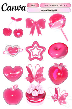 a bunch of pink objects that are in the shape of hearts, stars and butterflies