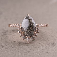 black diamond Salt And Pepper Diamond Ring Pear, Salt And Pepper Wedding Ring, Salt And Pepper Engagement Rings, Salt And Pepper Engagement Ring, Kite Diamond, Pear Diamond Engagement Ring, Salt And Pepper Diamond Ring, Timeless Engagement Ring, Future Engagement Rings