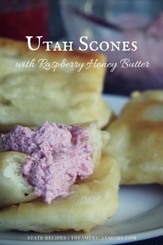 some food on a white plate with the word utah scones written below it and in the middle