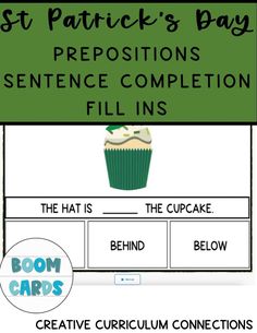 st patrick's day prepositions and sentence completion fill in the form of a cupcake