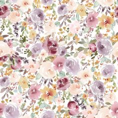 watercolor flowers and leaves on a white background for wallpaper or fabric, this pattern is