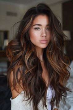 42 Dark Brown Hair With Highlights Hairstyles That Will Add Depth and Dimension Dark Brown Hair Rich, Dark Brown Hair With Highlights, Highlights Hairstyles, Hair Styles For Short Hair, Rambut Brunette, Styles For Short Hair, Hair With Highlights, Brunette Balayage Hair, Brown Hair Balayage