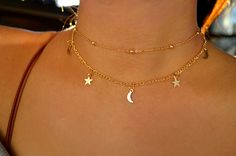 adjustable chain: - shortest: 35.7 cm - longest: 40.8 cm Available in silver Gold Moon Charm Choker Necklace, Celestial Gold Choker Necklace, Moon And Star Necklace, Moon Choker, Star Choker, Star Necklace Gold, Necklace Star, Choker Gold, Gold Moon