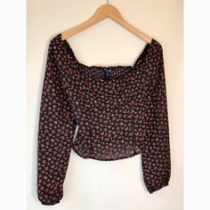 Shirt Long 12 Inch Width 13 Inch New #Must-Have ( R ) Black Long Sleeve Top With Rose Print, Trendy Black Top With Rose Print, Fitted Black Top With Rose Print, Red Rose Print Top For Spring, Trendy Crop Tops, High Neck Crop Top, Spaghetti Strap Crop Top, Heart Clothes, Clothing Black