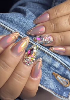 Nails Coquette, Uñas Aesthetic, Tape Nail Art, Girls Nail Designs, Stone Nail Art, Pink Chrome Nails, Aurora Nails, Diva Nails, Pink Chrome