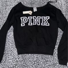 Nwt Black “Pink” Sweatshirt Cutoff Sweatshirt, Pink Sweaters, Pink Sweatshirt, Pink Sweater, Cut Off, Victoria Secret Pink, Pink Ladies, Lookbook, Victoria's Secret