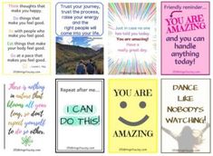 six different cards with the words you are amazing, i can do this and other things