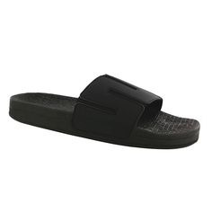 Product Description: This slip-on sandal is great for any man. It features a genuine leather upper with visible handcrafted stitch, providing a rugged feel to a casual, comfortable shoe. The cushioned insole contours to the curves of the foot, while the shock-absorbing sole adds durability and lasting support for all-day wear. Heel Height: 1.25". Product Details: Stretch Gore: Flexible gore stretches and secures your foot with your everyday movement. Supersoft® Microfiber Upper Lining: This ligh Slip-on Open Toe Sandals With Stitched Sole, Comfortable Open Toe Slip-ons With Leather Footbed, Comfortable Slip-on Sandals With Rubber Sole, Synthetic Slide Slippers With Rubber Sole, Synthetic Slide Slippers With Leather Footbed, Synthetic Slippers With Leather Footbed, Cushioned Slip-on Sport Sandals, Textured Sole Synthetic Slip-on Flip Flops, Slip-on Open Toe Slippers With Rubber Sole