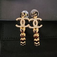 Brand New Authentic Chanel 23p Hearts Cc Crstytal Hoop Earrings. The Posts Tiny Bit Bent, It's Like That When I Got From The Boutique. And The Posts Are Pointing Inward, That's How They Are Supposed To Be. Super Pretty Earrings, Color Is The Regular Gold, So Very Shiny. Price Firm. B23 Cc Logo P Made In Italy 1.5x1.5 Inches Comes With Full Set: Tag, Box, Ribbon, Camillaflower. Chanel Earrings Hoop, Chanel Earrings Dangle, Gold Chanel Earrings, Chanel Earrings Runway, Chanel Drop Earrings Gold, Channel Earrings Pearl Vintage Chanel, Chanel Pearls, Hoop Earrings Style, Chanel Earrings