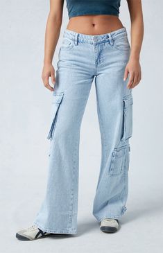 PacSun Eco Light Indigo Low Rise Baggy Cargo Jeans | PacSun Baggy Cargo Jeans, Slim Fit Cargo Pants, Low Rise Baggy Jeans, Jeans Pacsun, Curve Jeans, Jeans Kids, Kids Swimwear, Cargo Jeans, Slim Fit Pants