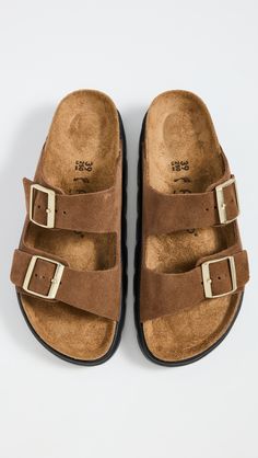 Find BIRKENSTOCK Arizona Chunky Sandals on Editorialist. Upper: Cowhide suede. Soft cork footbed. Buckle straps. EVA sole. Made in Portugal. This item cannot be gift-boxed. Measurements: Heel: 1.75in / 45mm Platform: 1.25in / 30mm Birkenstock Milano Chunky, Brown Birkenstock Sandals, Birkenstock Suede, Birkenstock Arizona Chunky, Arizona Birkenstock Big Buckle, Dark Brown Birkenstocks, Birkenstock Sandals Arizona, Chunky Sandals, Birkenstock Sandals