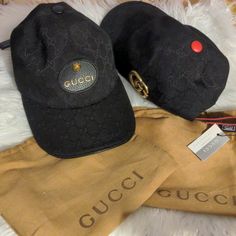 Gucci Hat Size Medium Nwt And Dust Bag No Box Sold Individual Designer Flat Brim Travel Hat, Designer Flat Brim Hat For Travel, Classic Gucci Hat With Embroidered Logo, Gucci Elegant Short Brim Hat, Elegant Gucci Short Brim Hat, Designer Black Cap, Luxury Black Cap, Trendy Gucci Hat With Short Brim, Luxury Gucci Cap