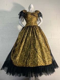 For Sale on 1stDibs - 1980s Jean-Louis Scherrer Yellow Silk & Chantilly Lace Voluminous Ballet-Lenth Gown: Antibellum silhouette with boned bodice and structured underpinnings Vintage Historical Ball Gown For Costume Party, Historical Design Ball Gown For Evening, Vintage Ruffled Ball Gown For Costume Party, Vintage Evening Gown With Historical Design, Vintage Costume Ball Gown With Ruffles, Fitted Vintage Ball Gown With Historical Design, Vintage Ruffled Ball Gown For Costume, Vintage Fitted Ball Gown With Ruffles, Vintage Floor-length Ball Gown For Costume