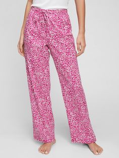 Print Pajama Pants | Gap Factory Spring Sleepwear With Elastic Waistband, Casual Pink Wide Leg Sleepwear, Cotton Printed Bottoms For Pajama Party, Printed Cotton Bottoms For Pajama Party, Casual Cotton Sleepwear With Wide-leg Pants, Cotton Pants For Spring Sleepover, Casual Printed Bottoms For Daywear, Wide Leg Sleepwear With Elastic Waistband For Sleepover, Casual Spring Sleep Bottoms