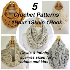 crochet patterns for scarves and neck warmers, including cowl & infinity scarves