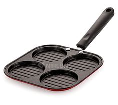 an electric griddle with four holes on the side and a black handle to hold it