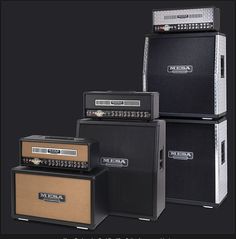 three amps are stacked on top of each other in front of a black background