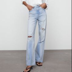 High Rise - Wide Leg - Full Length, Zw Signature Denim Jeans, High-Waisted Jeans With Five Pockets And Wide Full Length Legs Zara Light Wash Bottoms For Fall, Zara High Rise Casual Flare Jeans, Zara High Rise Flare Jeans Casual Style, Zara High Waist Light Wash Jeans, Zara Casual Flare Denim Jeans, Zara Wide Leg Light Wash Bottoms, Zara Mid-rise Casual Flare Jeans, Zara Casual Mid-rise Flare Jeans, Zara Casual Flare Jeans For Spring