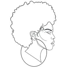 a line drawing of a woman's head with an afro hairstyle and glasses