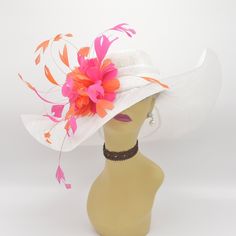 "✿*. About Shipping.*✿ All the hats will be shipped out from Rockville, MD 20854 via UPS GROUND (1-5 business days) or USPS Priority mail (2-4 business days) if their shipping fee is much the same. The overnight and other shipping service are also available. Please contact me first if you want it, I will check the price and delivery time for you. Pick up is available! If you are very urgent, please order your hats early and save money! Key Features: This hat is made of 100% high quality Sinamay White Flat Brim Hat For Kentucky Derby, White Flower Hat For Royal Ascot, Formal White Sun Hat For Summer, White Flower Mini Hat For Garden Party, Floral Kentucky Derby Hats With Handmade Flowers, Kentucky Derby Hats With Handmade Flowers, Kentucky Derby Flower Hat With Handmade Flowers, Handmade Flower Hat For Kentucky Derby, Adjustable Costume Hats For Kentucky Derby Garden Party