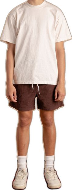 Casual Brown Drawstring Shorts, Brown Cotton Drawstring Shorts, Casual Relaxed Fit Corduroy Shorts, Casual Corduroy Relaxed Fit Shorts, Brown Corduroy Shorts, Casual Corduroy Bottoms With Elastic Waistband, Brown Corduroy Shorts With Pockets, Casual Short Corduroy Bottoms, Casual Brown Corduroy Bottoms