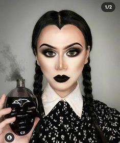 Wensday Makeup Look, Wednesday Halloween Makeup, Wednesday Addams Halloween Makeup, Wednesday Adam’s Halloween Makeup, Wensday Makeup, Merlina Adams Makeup, Wensday Halloween Costumes, Wensday Adam Make Up, Wendsday Halloween Costumes