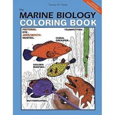 the marine biology coloring book shows different types of fish and corals, as well as their names