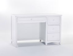 a white desk with three drawers on it