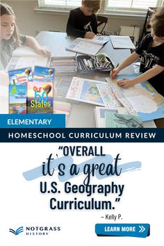 an image of children at a table with books on it and the text overall, it's a great u s geography