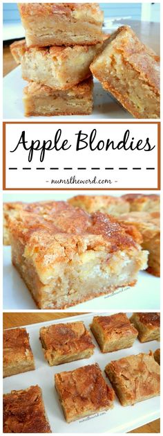 apple blondies are stacked on top of each other