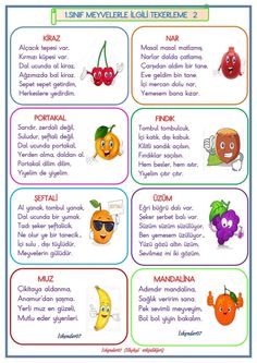 a poster with different fruits and vegetables on it, including the names of each fruit