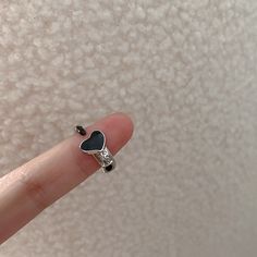 Material: Metal Style: INS Style Black Heart Ring For Valentine's Day, Adjustable Black Heart-shaped Ring, Trendy Black Open Ring Jewelry, Trendy Black Open Ring, Black Promise Ring For Valentine's Day, Black Rings For Valentine's Day, Female Rings, Ring Plate, Metal Style