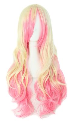 PRICES MAY VARY. 100% Brand New & 100% High Temperature Fiber Please Note: Due to extrusion during packaging or during transport, you need to shake the wig gently after receiving, it will be fluffy as in the picture. Length: Approx 70cm/ 28 Inch Cap Size: The maximum circumference is approx 20~21inch / 51~53 cm (Error of 1-2 cm may exist), the size is adjustable. Package included:1 wig 1.Our wig product is made of Kanekalon fiber which is a thermostable Material and called "High-temperature resi Curl Wig, My First Wig, Party Wig, Wig Party, Cosplay Hair, Halloween Wigs, Hair Styling Tools, Pink Highlights, Curly Waves