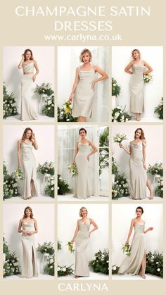 a collage of photos showing the different styles of dresses worn by women in formal wear