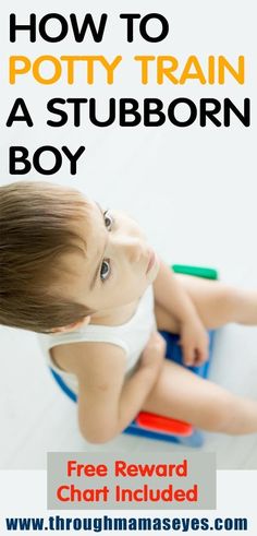 a young child sitting on a potty train with the title how to potty train a stubborn boy