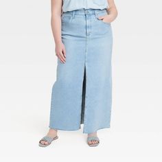 Women's High-Rise Denim Maxi Skirt - Universal Thread™ Light Wash 17 Full-length Denim Cotton Skirt For Summer, Full Length Cotton Denim Skirt For Summer, Full Length Denim Skirt For Summer, Trendy Full-length Cotton Denim Skirt, High Rise Cotton Skirt For Spring, Spring Full-length Relaxed Fit Denim Skirt, Spring Full Length Relaxed Fit Denim Skirt, Spring Full-length Relaxed Denim Skirt, High Rise Stretch Cotton Denim Skirt