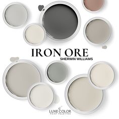 the iron ore sherylin williams color scheme is shown in various shades and sizes